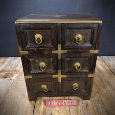Antique Style Hardwood & Brass Tabletop Mini Chest of Drawers, Decorative