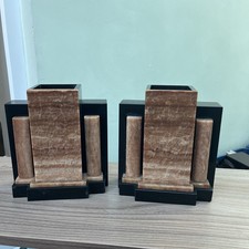 Pair Antique Marble Clock Garnitures Art deco Style black tones of brown  colour