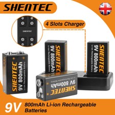 4x 800mAh 9V Block PP3 6F22 1604 Li-ion Rechargeable Battery 4-Slot Fast Charger
