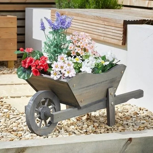 Wooden wheelbarrow flower - wooden,