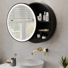 Black Sliding Mirrored Bathroom Cabinet with Lights 600 x 600mm - Elar ELARA600A