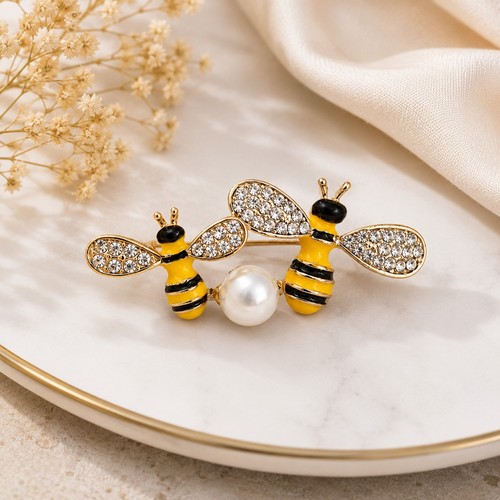 Crystal tiny bee brooch pin - crystal,