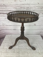 Mahogany Gallery Top Wine Table Side Lamp Pedestal Plant Vintage Antique