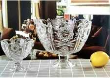 7 Piece Footed Glass Bowls Set Fruit Triffle Salad Trifle Dessert Ice Cream Deli