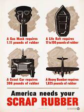 Propaganda War Wwii Usa Scrap Rubber Campaign Gas Mask Art Print Poster Bb9347