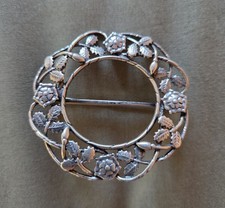 Ola Gorie Silver Scarf Brooch Pin, flowers and leaves design, Good Condition.