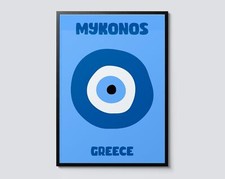 Mykonos Travel Cutout Poster, Modern Minimalist Greece Wall Art, Mediterranean