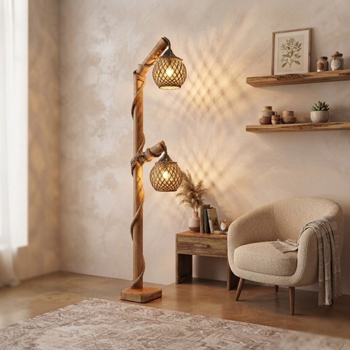 Handcrafted wooden floor lamp - handcrafted,