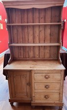 Small Antique Pine Dresser with Display Shelves and Storage Cupboard. 