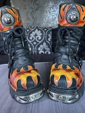 Vintage Black Mid Calf Flame New Rock Reactor Boots Steampunk Biker goth UK 6  