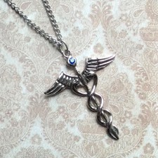 Caduceus Snake Pendant Necklace Healing Amulet Egyptian Atum Ra