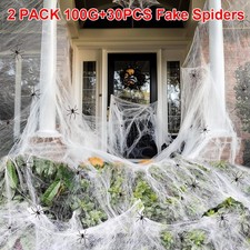 2Pack 100g Halloween Spider Web Stretchable Cobwebs with 30pcs Fake Spiders UK
