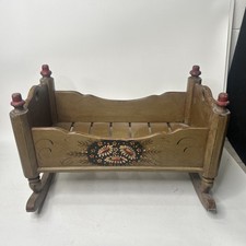 Antique Vintage Large Dolls Wooden Crib 22" x 12" Floral Pattern Retro Display
