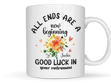 Personalised Floral Retirement Gift Mug for Women, Happy Retirement Present