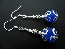 A PAIR OF DANGLY BLUE JADE