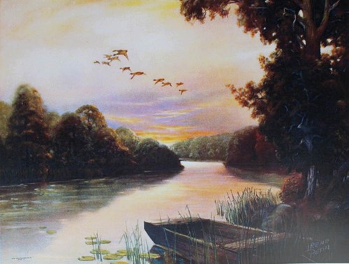 Wooden boat lily pads birds - boat,