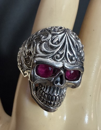 Skull ring with red - with, 925