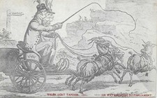 WELSH GOAT TANDEM, Sir Watkin g0ing to Parliament, Park, Newtown old postcard