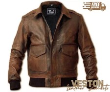 Men Lambskin Distressed Real Leather Jacket A2 Flight Aviator Bomber Pilot Style