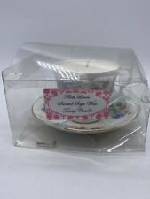 Fresh Linen Scented Soya Wax Pretty Daisy Floral Patterned White Teacup Candle 