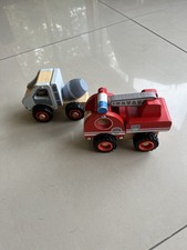Addo play red fire engine and Aldi cement mixer wooden each 5 inches long