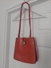 Vintage French Faux Leather Shoulder Bag Orange Unusual Plastic Globe Closure