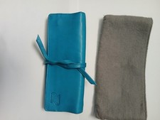 jaeger vintage blue leather jewellery carrying pouch blue 3 compartments and...