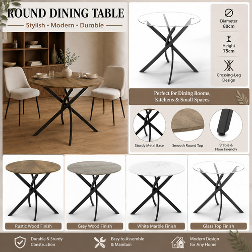 Modern 80cm round dining - 80cm,