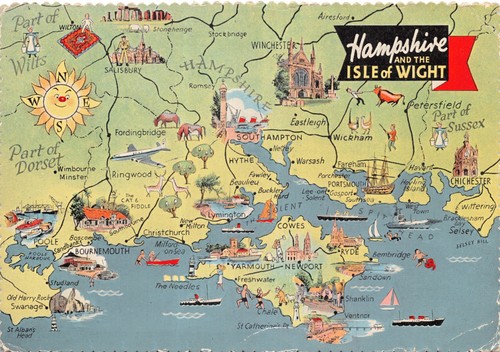 Map postcard hampshire and - postcard,