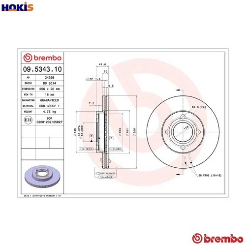 Brake disc 5343 10 for - brake, 09.5343.10