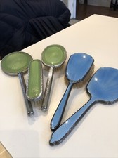 2 X Enamel Vanity/dressing Table Sets Silver Plate