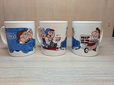 Vintage Tetley Tea Folk Ceramic Mugs Set x3 Kilncraft / Staffordshire Tableware