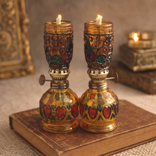 Vintage amber glass enameled - vintage,