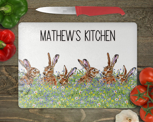Cute hares chopping board - hares,