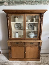 Victorian Pine 2 Piece Dresser With Glass Doors