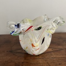 Italian Glass Bowl- Folded Rim- Multi Coloured- Original Label- 11cm H