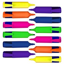 12 Assorted Highlighter Pens Set Fluorescent Bright Colour Markers School Office