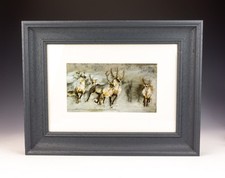 Vintage Watercolour Painting - Reindeer Stags - Artist Signed Helsinki 2019