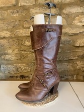 Vintage Destroy Light Brown Leather Heel Mid Calf Boots UK7 EU40 Made In Spain