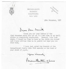 Earl Mountbatten of Burma, typed letter signed, 29.11.1977  with Genealogy note