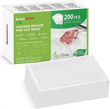 200 Pcs Bonsenkitchen Precut Vacuum Sealer Bags, 15 x 23 CM Food Sealer BagsVB31