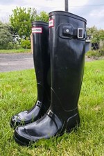 Hunter Wellie Boots Original Tall Gloss Black Wellingtons Size UK 3 VGC 