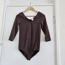 Wolford (S) Purple Sparkle Bodysuit Size Small Long-Sleeve V-Neck Suit