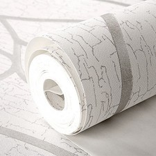 3D Damask Wave Wallpaper Silver Grey Luxury Embossed Stripe Textured Thick Roll