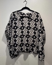 DVF Diane Von Furstenberg DVF Size P ADRIA Leaf Print V Neck Silk Poncho Top