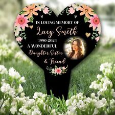 Heart Any Relation Flowers Black Photo Remembrance Grave Plaque Memorial Stake
