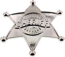 SILVER METAL SHERIFF PINNED BADGE WOODY HOEDOWN FANCY DRESS ACCESSORIES