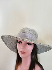 GLAMOROUS LADIES RAFFIA HANDMADE CROCHET SUNHAT Grey  Ribbon  Small