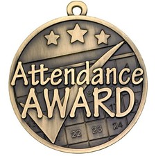 Attendance Award Medal 100% School FREE Engraving Ribbon & UK P&P G875