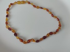 New Genuine Baltic Amber Knotted Necklace 34 cm Small Beans Multicolour #2